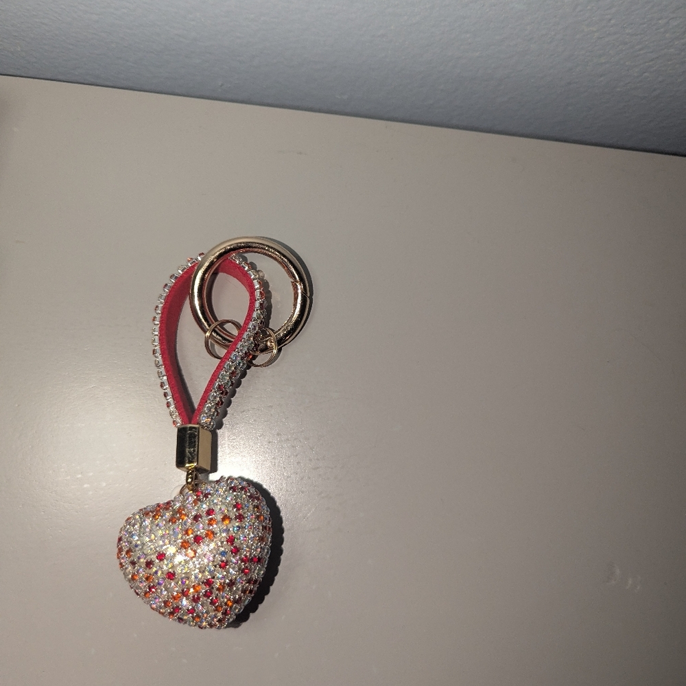 Sparkling Heart Keychain with Gold Accents